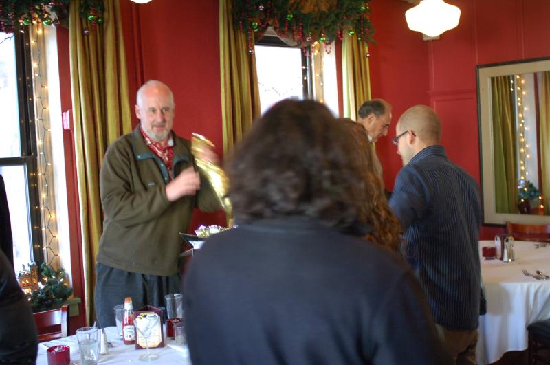 peter olsen, matt suozzo, tom sinopoli, kevin holmes holding wine/gifts